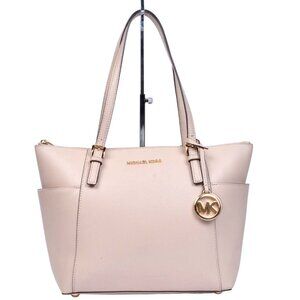 Michael Kors Charlotte Large Pink Saffiano Leather Top Zip Tote Bag